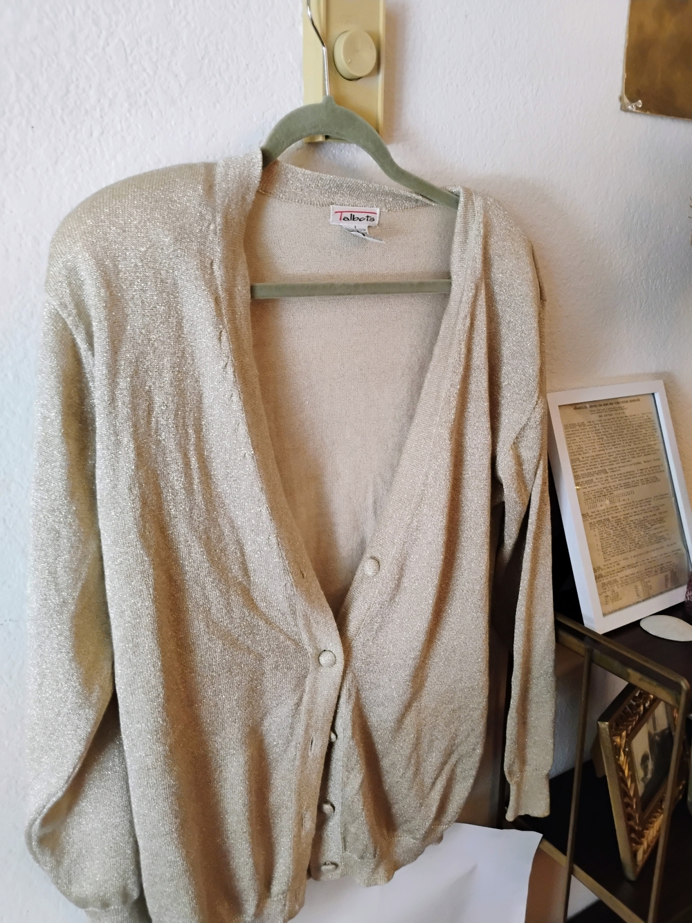 VTG Talbots Gold Shimmer Metallic Cardigan Sweater Small Made in Hong Kong